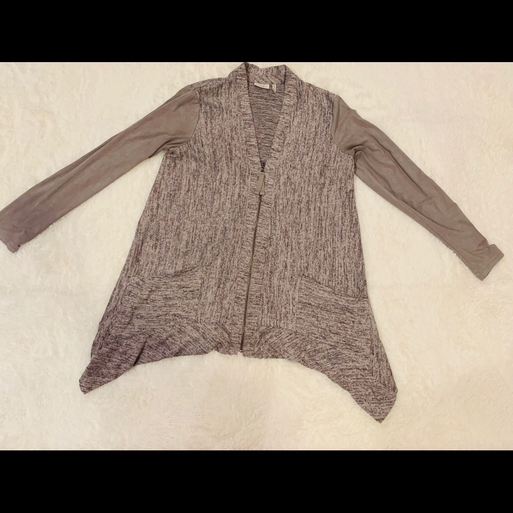 Logo by Lori Goldstein gray XS Zip Up Cardigan